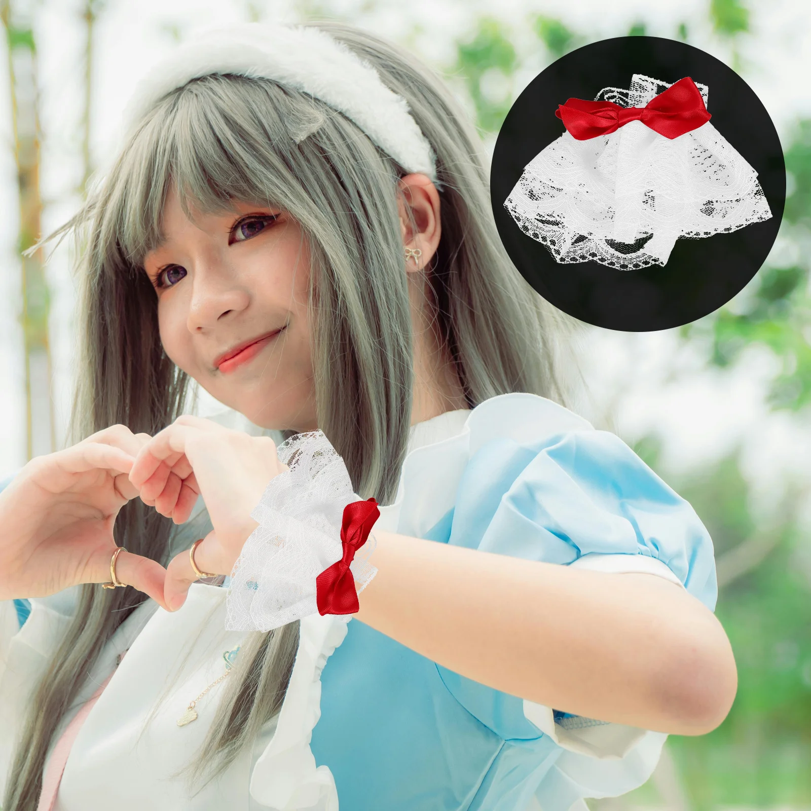 زوج واحد من أصفاد المعصم من الدانتيل بتصميم قوطي أنثوي إكسسوار زي للنساء لحفلات الشاي واللباس التنكري للهالوين