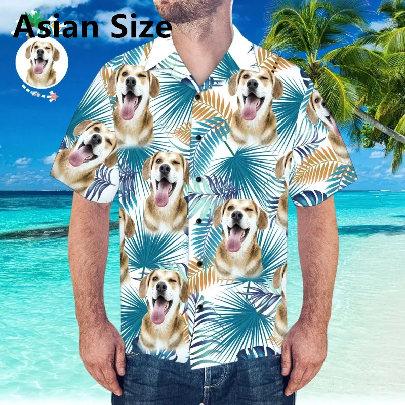 

Funny Custom Dog Face Hawaiian Shirts For Men Personalization DIY Pet Face 3D Printed Short Sleeve Shirt Loose Breathable Blouse