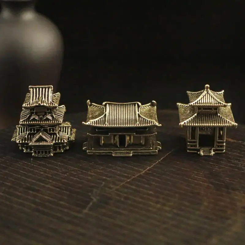 Brass Ancient Architecture Figurines Home Decor Chinese Ancient Buildings Pavilions Fairy Garden Miniatures Fish Tank Decoration