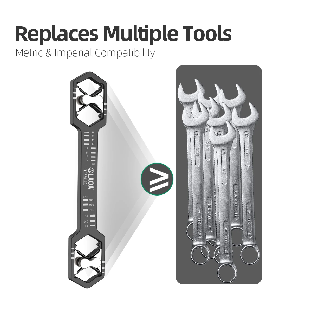 LAOA Mini 2-in-1 Adjustable Wrench Metric Imperial 6-13mm 1/4-9/16inch Press Button Fast Adjustment Non-Slip Portable Hand Tool