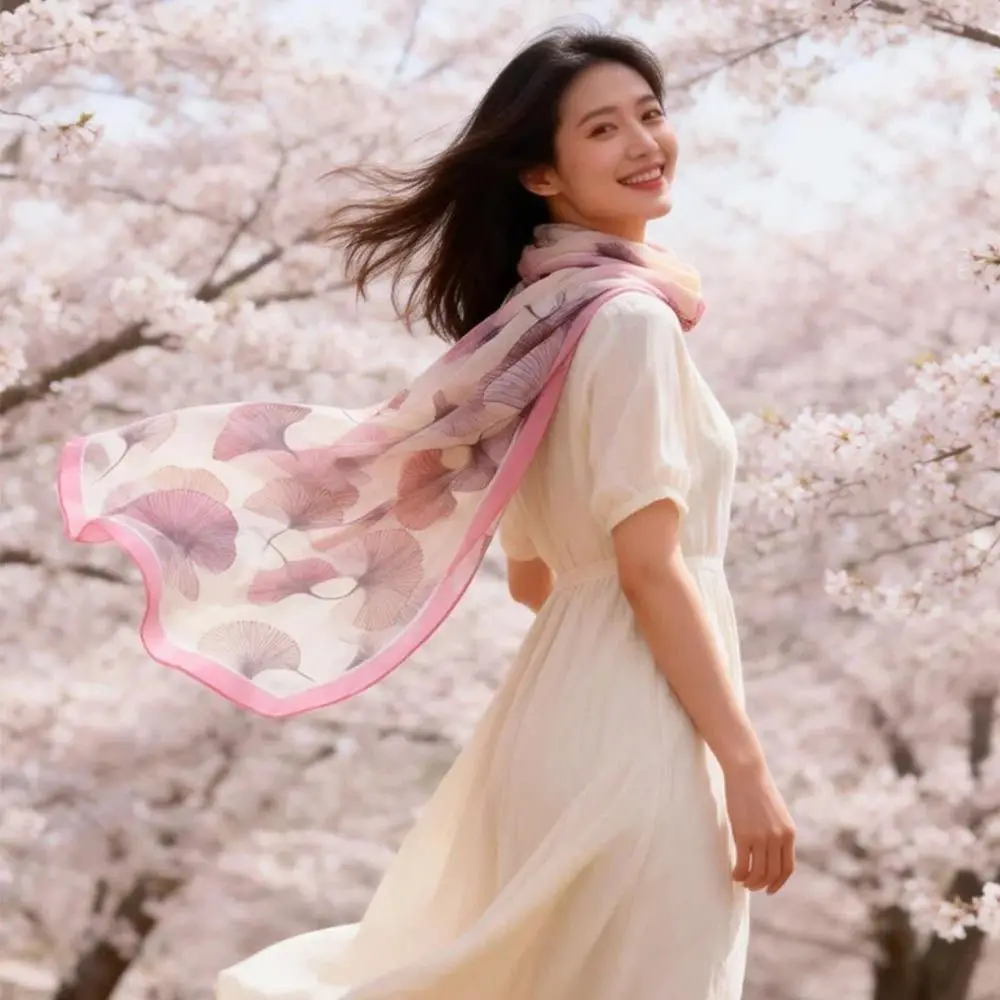 

Летний шелковый шарф с вышивкой, дышащий, гладкий, пляжный платок, солнцезащитный шелковый хиджаб для женщин