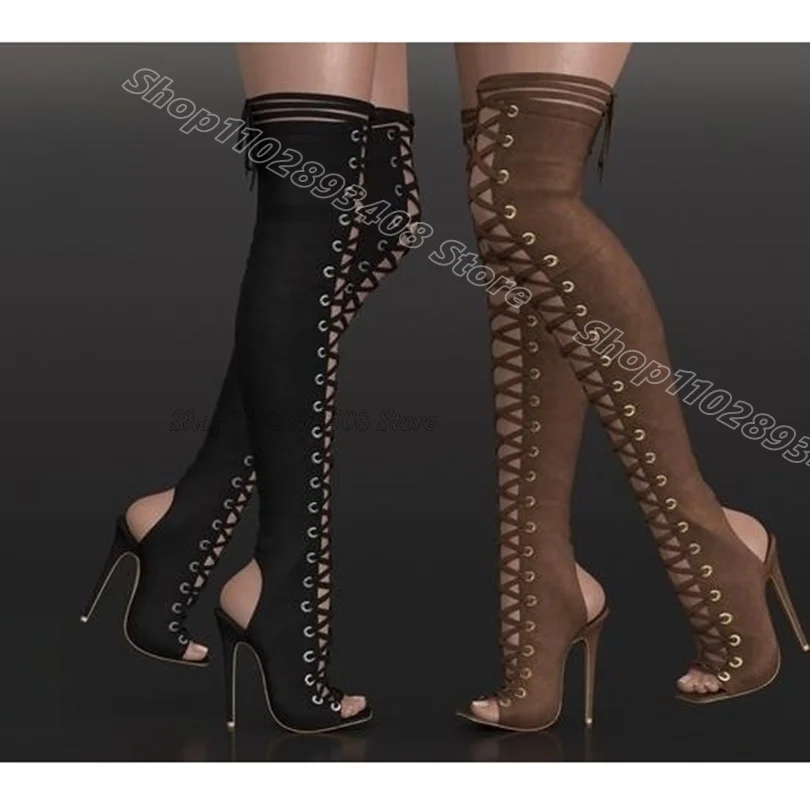 

Black Lace up Slingback Sandal Boots Stiletto Heels British Style Women Elegant Summer Casual Party Boots Zapatos Para Mujere