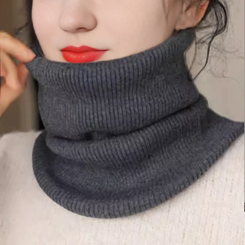 Women Cashmere Knitted Ring Scarves Winter Neck Warmer Solid Wool Comfort False Collar Female One Loop Scarf Girl