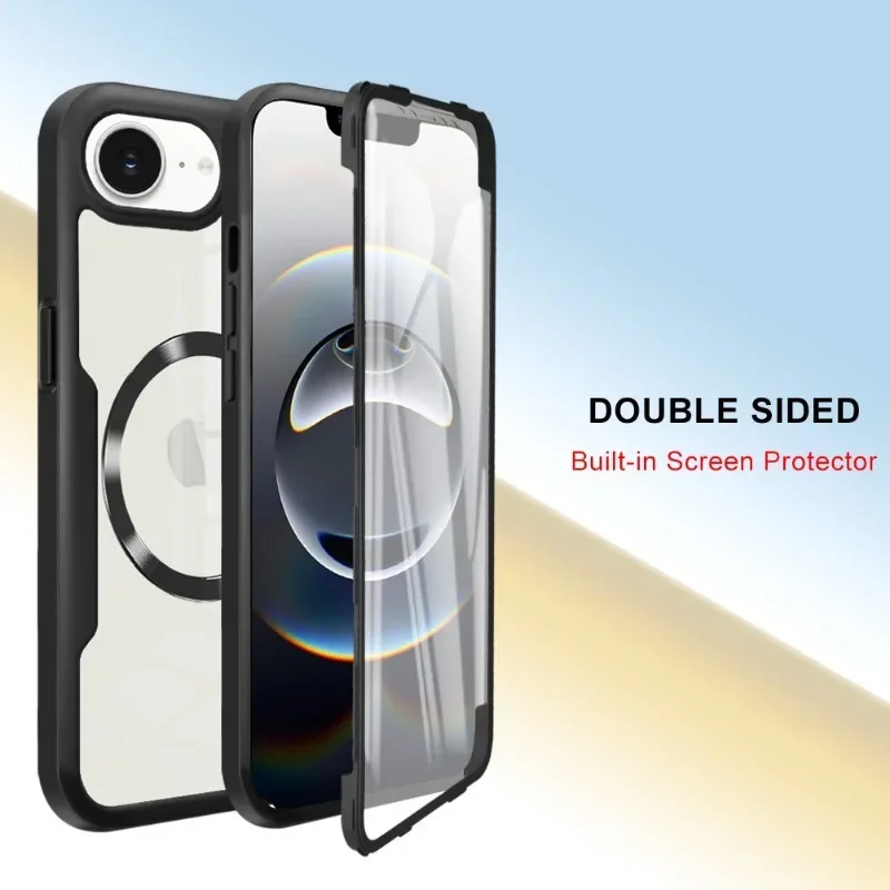 حافظة مغناطيسية لهاتف آيفون 16E Magsafe لهاتف آيفون SE 4 2025 360 غطاء أكريليك شفاف واقي كامل مع واقي شاشة