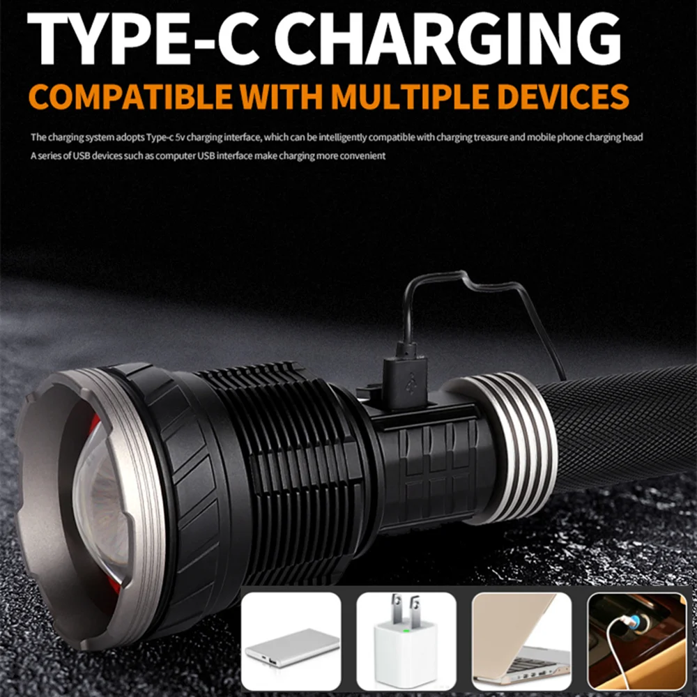 High-power XHP360 Flashlight 150W Zoom Waterproof Type-C USB Charging Portable Mobile Charging Bank