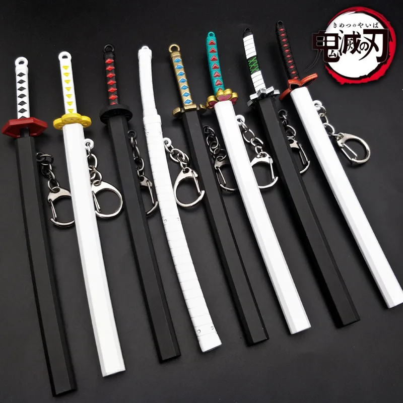17cm Demon Slayer Sword Keychains Mini Katana Samurai Key Chain Anime Figure Tanjiro Sword Model Pendant Decoration Toy Gift