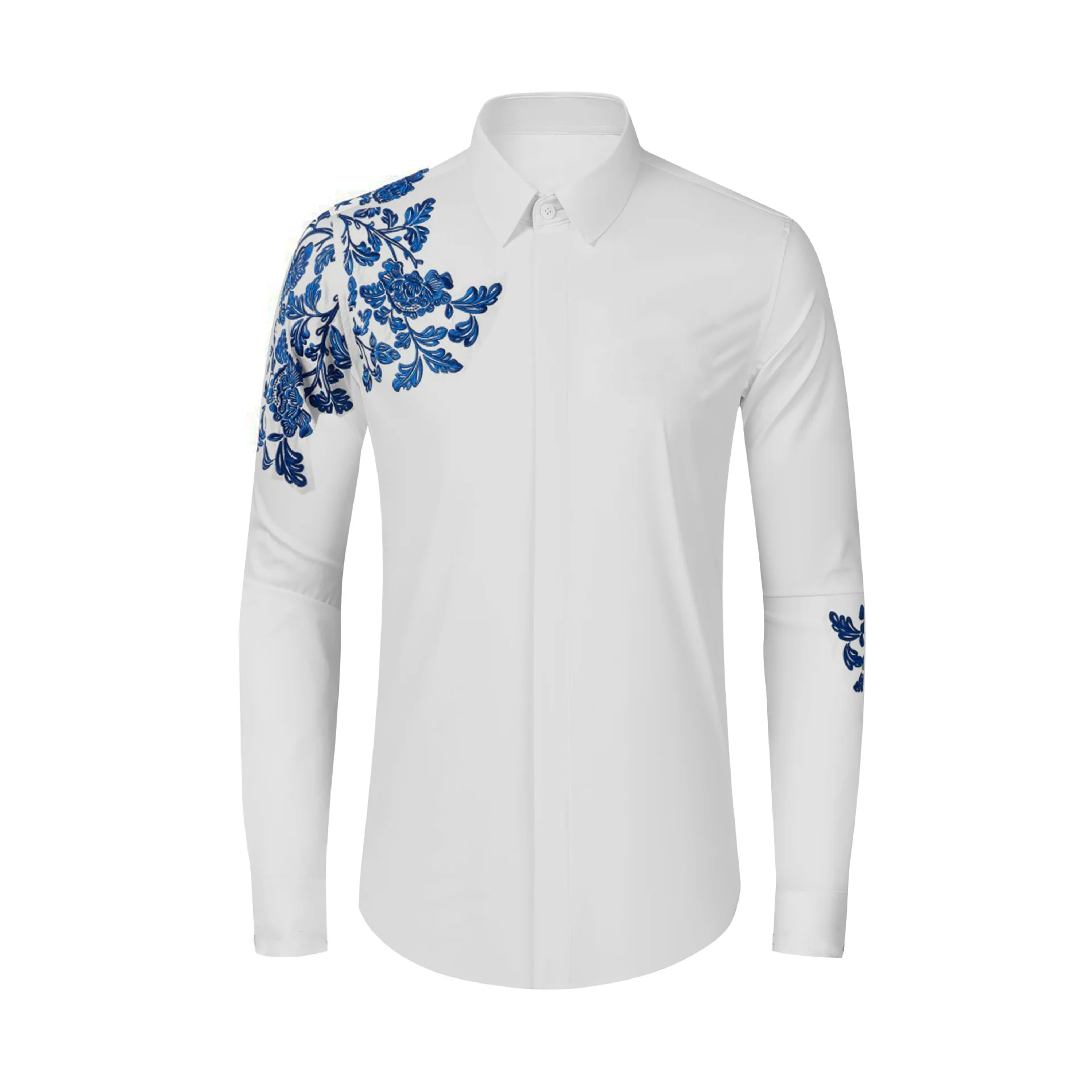 

Высококачественная повседневная рубашка с вышивкой для мужчин, модная приталенная деловая социальная рубашка, уличная одежда для банкета и вечеринки, мужская одежда 2025