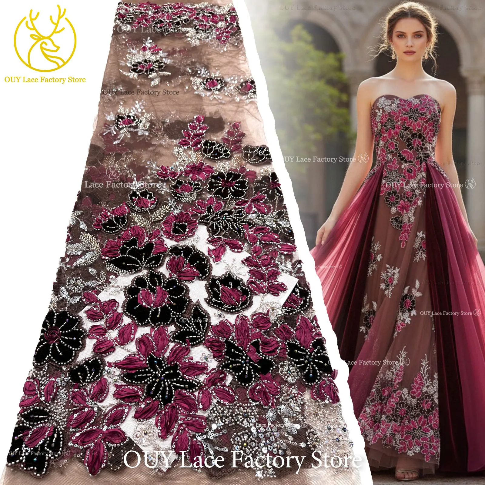 Embroidery Design 3D - Neues Design 3D Nigerianischer handgefertigter Stickerei-Spitzenstoff