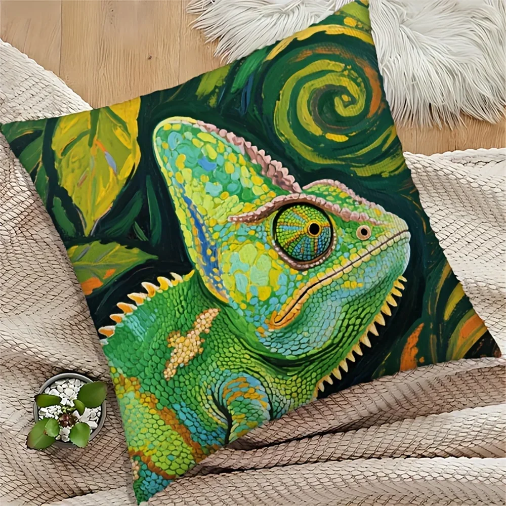 2D Flat Abstract Chameleon Oil Painting Style Throw Pillow Cover Home Decor Cushion Case For Sofa Bedroom Living Room