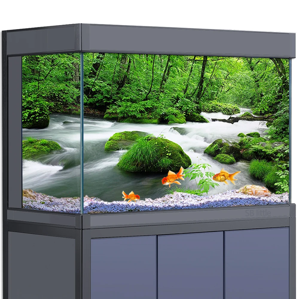 

Aquarium Background Sticker Decoration for Fish Tanks HD Green Jungle Streams 3D Poster Printing Wallpaper PVC