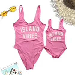New Kid One-piece Swimsuit Parent-Child Swimwear Kids ISLAND VIBES Printed Swimsuit Girls' One Piece Swimsuits Children