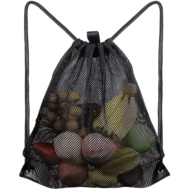 Breathable Mesh Drawstring Backpack Bag Portable Grocery Fruit Storage Sack Lightweight Sports Gym Bag Reusable Shopping Produce