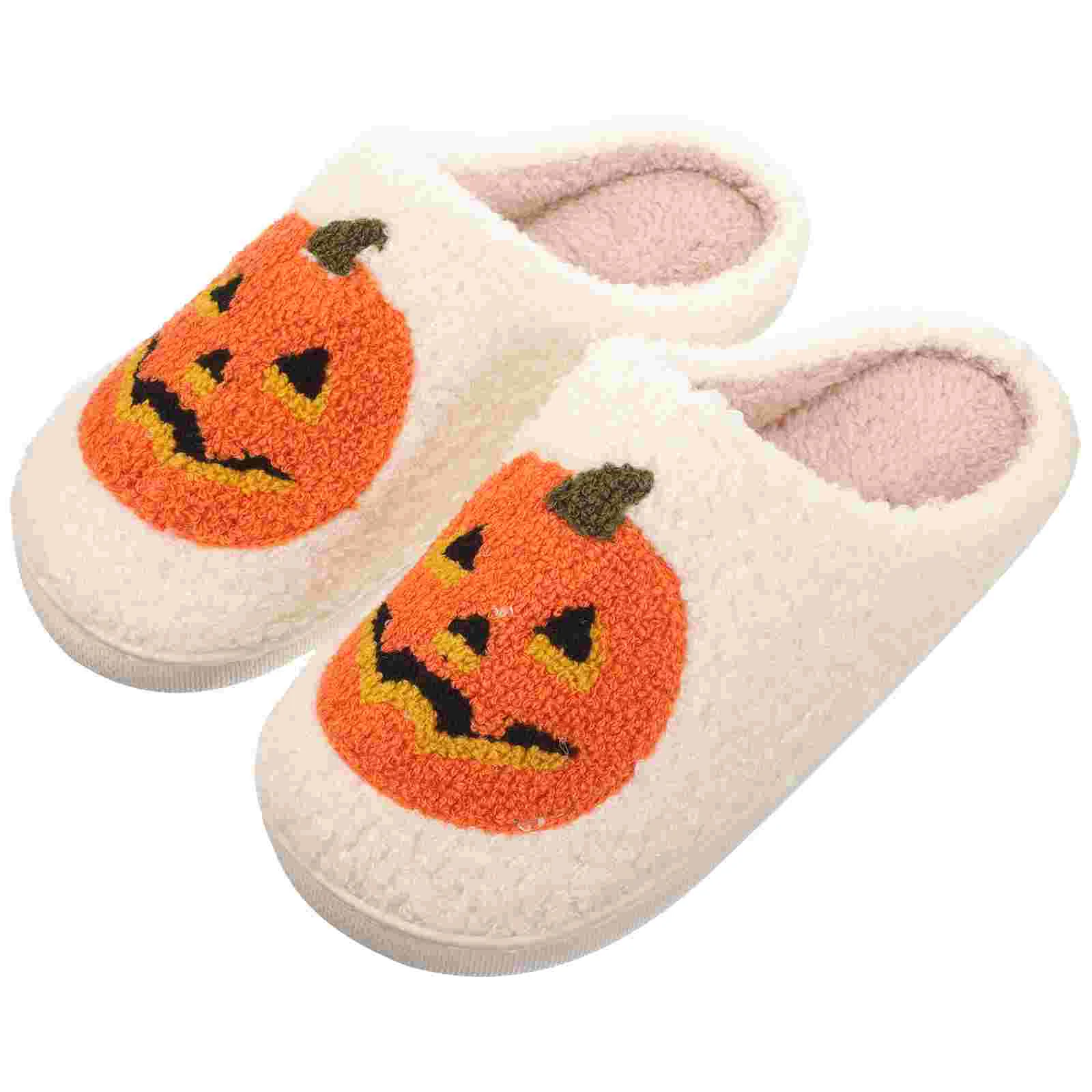 

Halloween Pumpkin Cartoon Warm Winter Cotton Slippers for Men and Women Couples Home Indoor Fuzzy Shoes Women's Suede Rubber