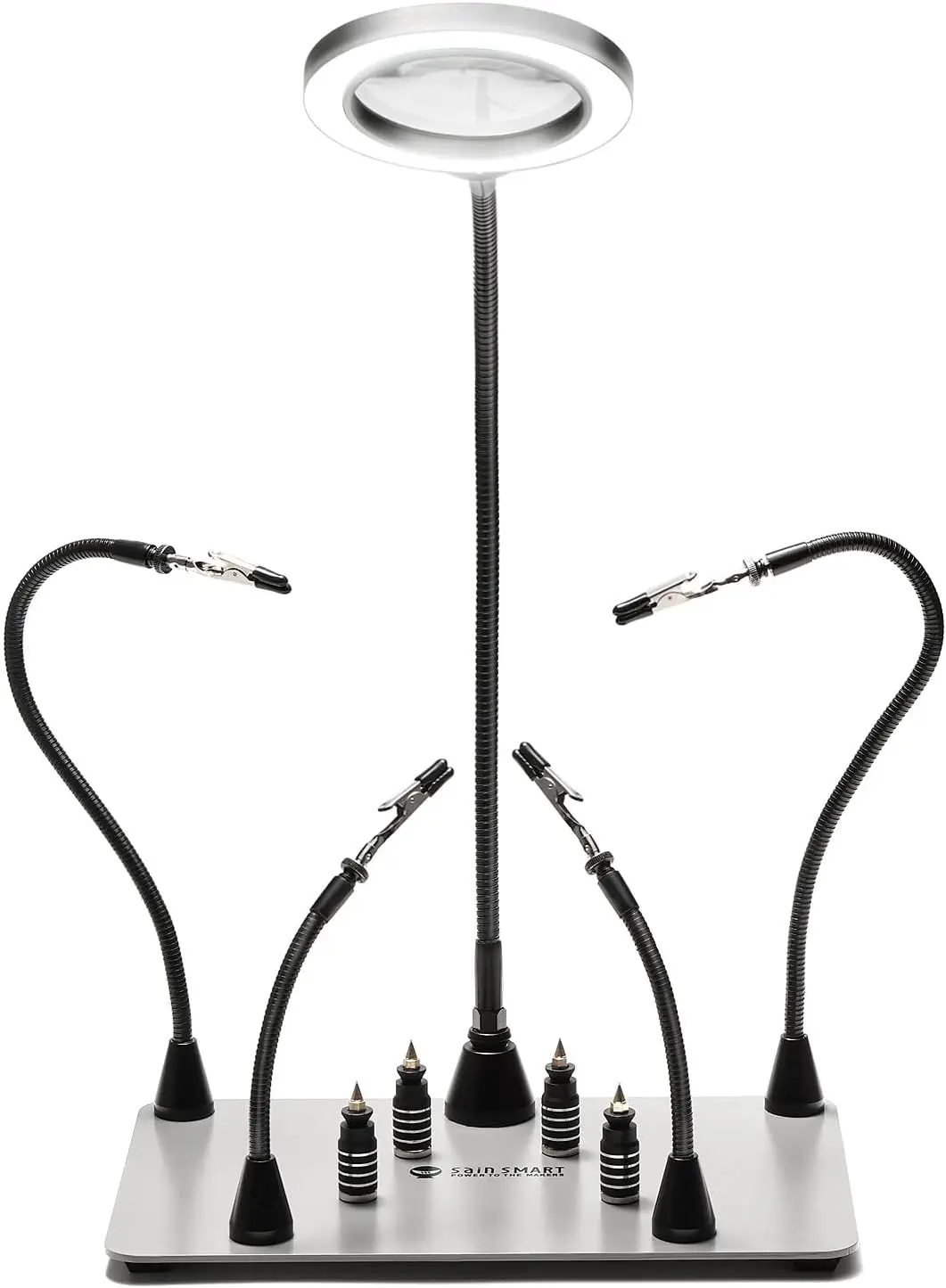 Magnetic Helping Hands Soldering Station with 5X LED Magnifying Lamp, 4 PCB Holders, Flexible Magnetic Hands, 11.1 x 7.1 Inch Ba