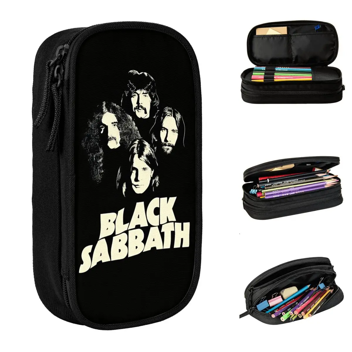 

Черный Sabbath And Ozzy Osbourne Rock Band пенал двухслойная сумка-карандаш для мальчиков и девочек большие школьные пеналы канцелярские принадлежности