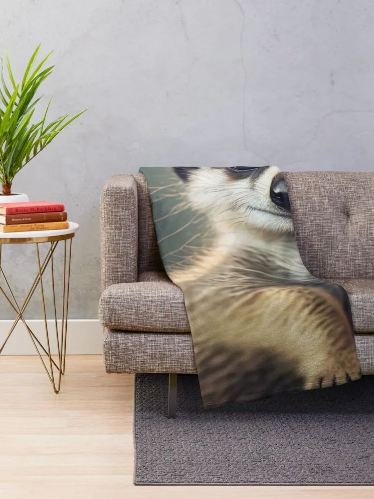 Meerkat - Cute Baby Animal Portrait Throw Blanket Dorm Room Essentials Designers Polar Blankets