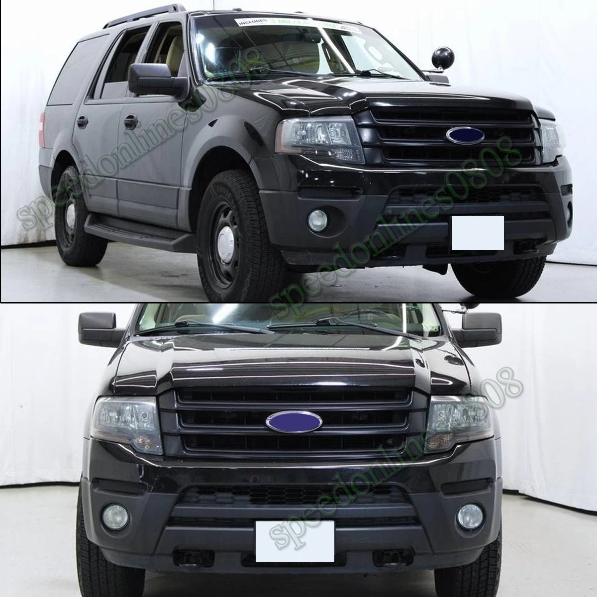 For 2015 16 2017 Ford Expedition Front Bumper Upper Grille Gloss Black OE Style