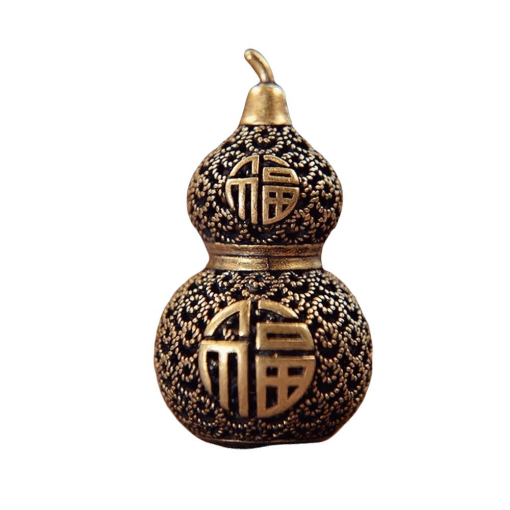 Retro Hanging Brass Gourd Hollow Relief Craft Fengshui Ornament Good Luck Charm Home Decor