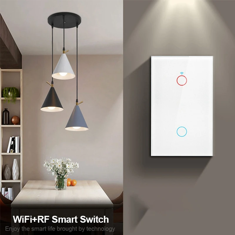 Tuya US Plug WiFi Smart Wall Switch 1 Gang No Neutral Wire Touch Sensor LED Light Switches Smart Home Black-AD23