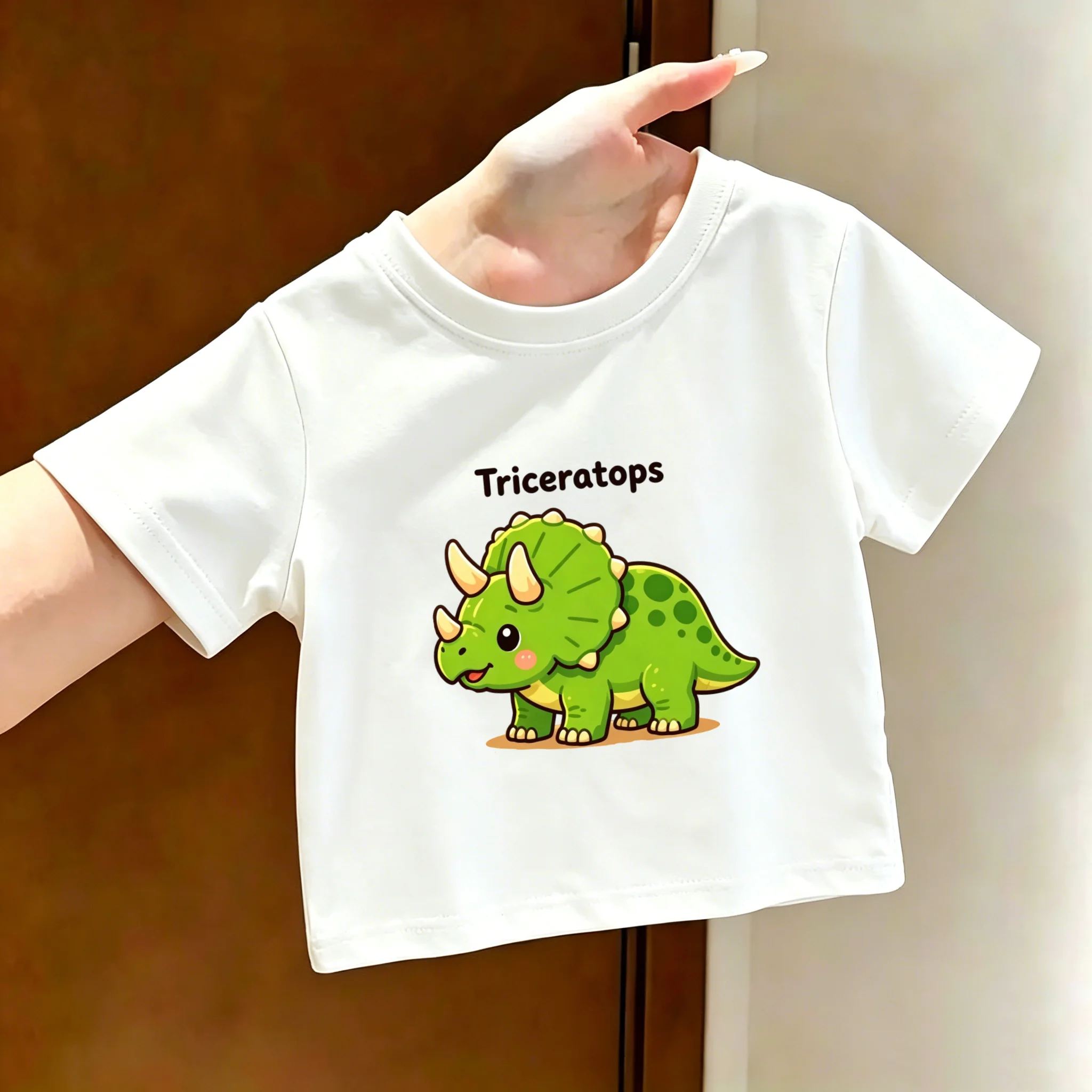 Summer 2026 Triceratops Dinosaur Short-Sleeved T-Shirt for Boys And Girls - Stylish Children's Clothing New Design