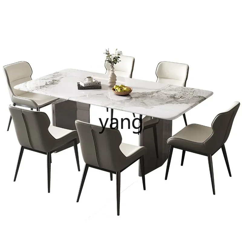 

LH minimalist microcrystalline stone rectangular western dining table and chair combination simple small apartment