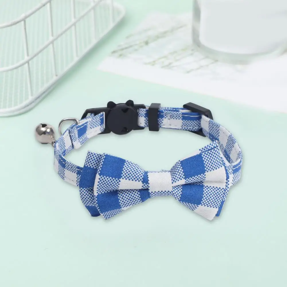 Fur Safe Pet Collar Stylish British Plaid Cat Collar with Bow Tie Bells for Boy Girl Cats Classic Design Necklet for Puppy Dogs