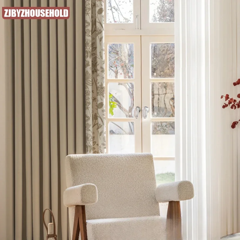 

Elegant Thicken Luxury Blackout Chenille French Retro Splicing Insulation Hook Luxury Modern Simple Curtains