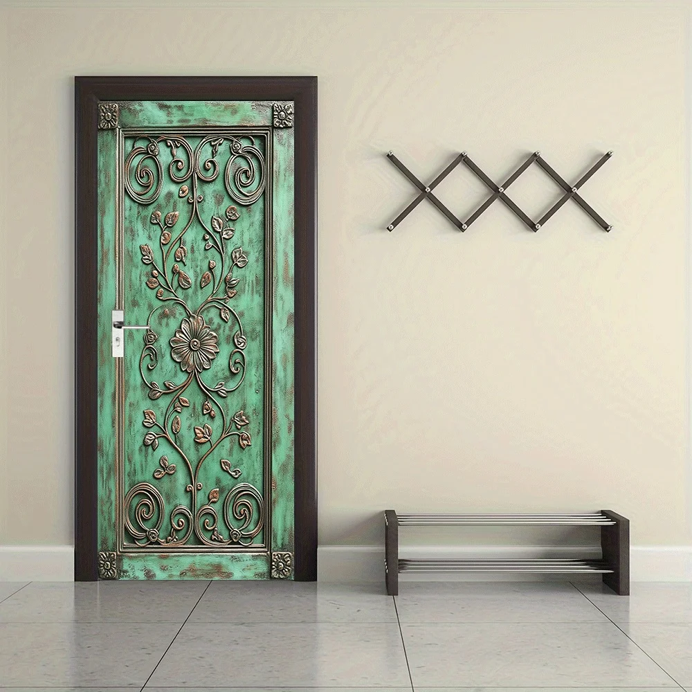 2pcs retro relief decorative door wall stickers with European patterns, three-dimensional self-adhesive wallpaper, living room e