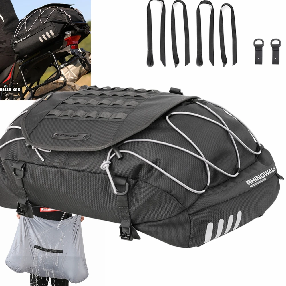 Motorcycle Saddle Bags Motor Expandable Cargo Bag Powersports Rack Bag Trunk Luggage Bag 35L-50L, Black