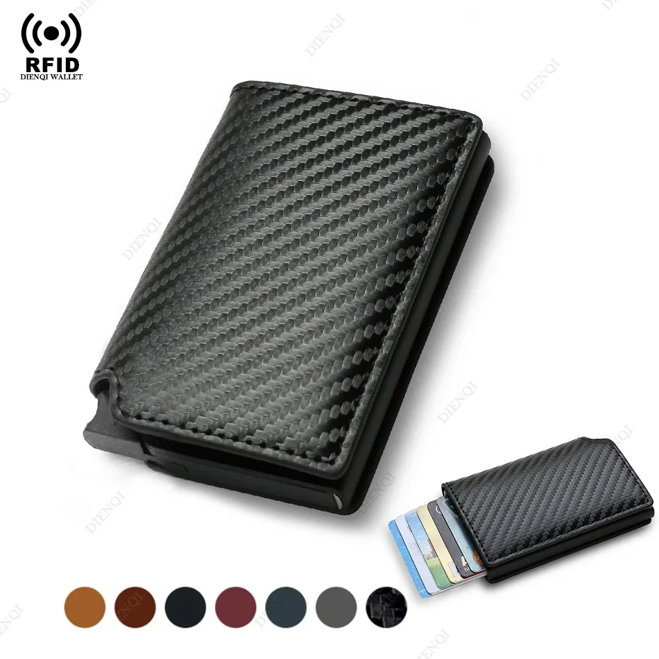 Rfid Aluminum Men Wallet Card Holders Purse Carbon Fiber Men Business Slim Thin Smart Wallet Credit Cardholder Case Note Holder