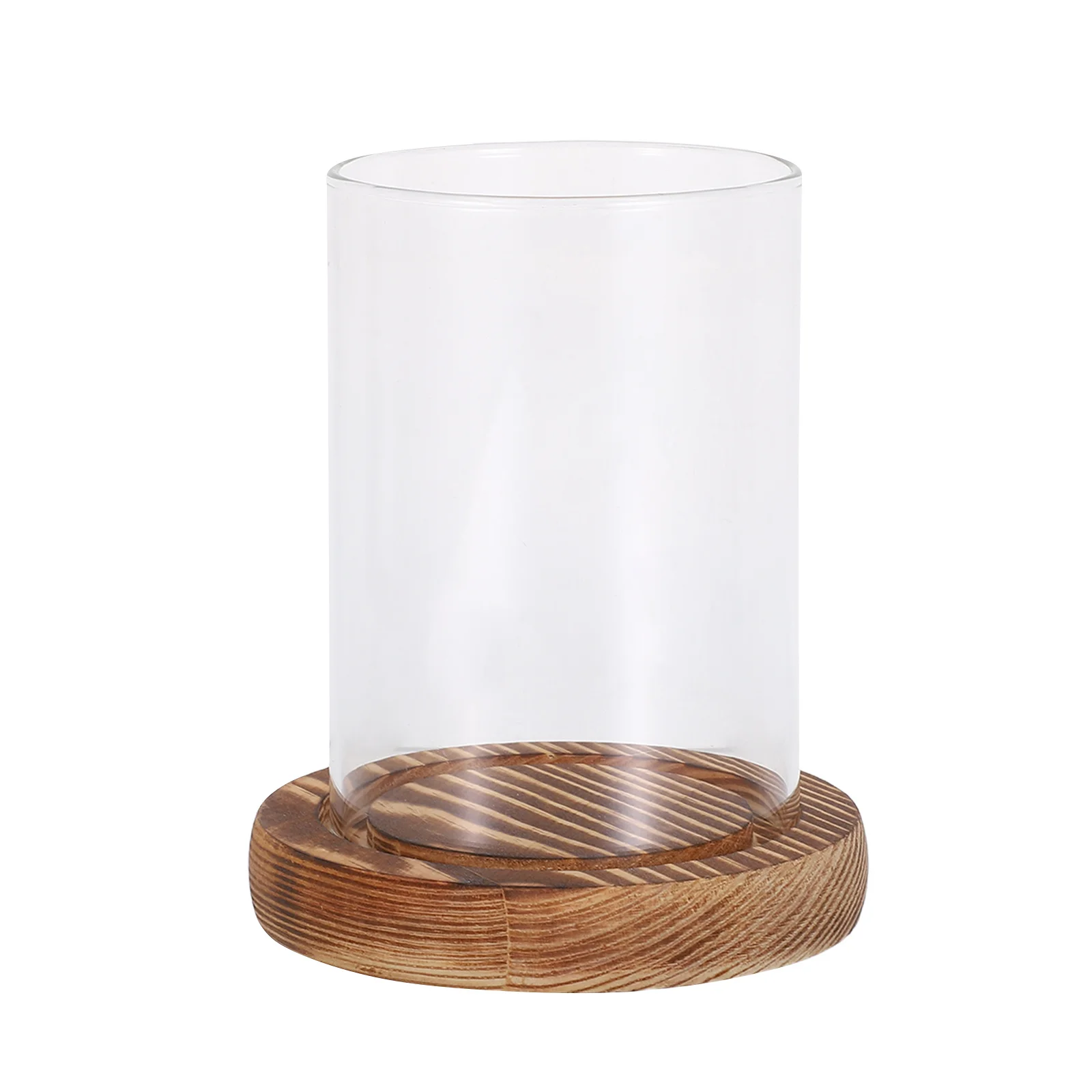 

Clear Glass Hurricane Lamp Shade with Wooden Plate - Decorative Cylinder Lantern for Pillar Tealight Candles Indoor