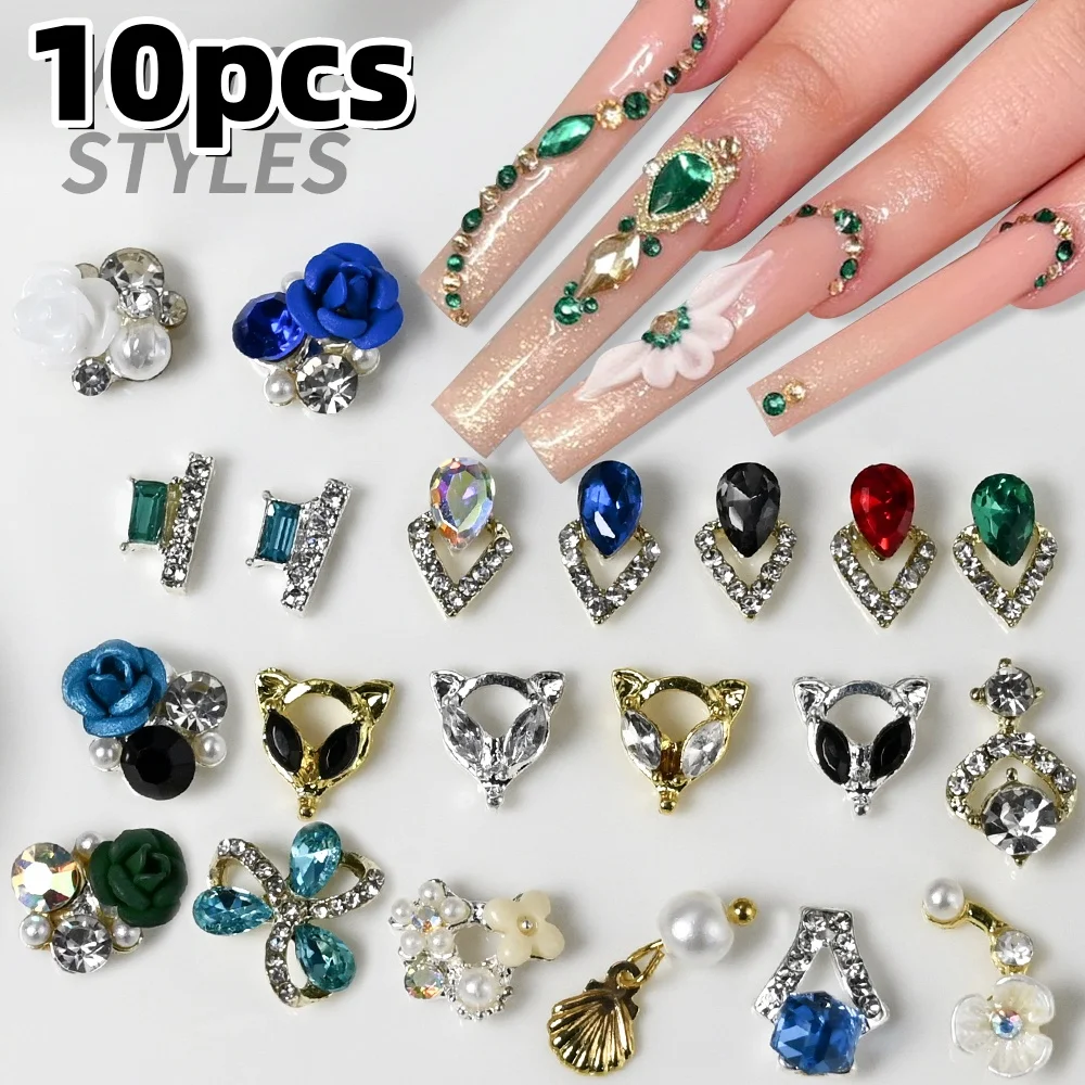 5/10Pcs Luxury Triangle Alloy Nail Charms Earrings-Styles Nail Art Decorations Alien Rhinestones Diamond Hollow Nail Accessories