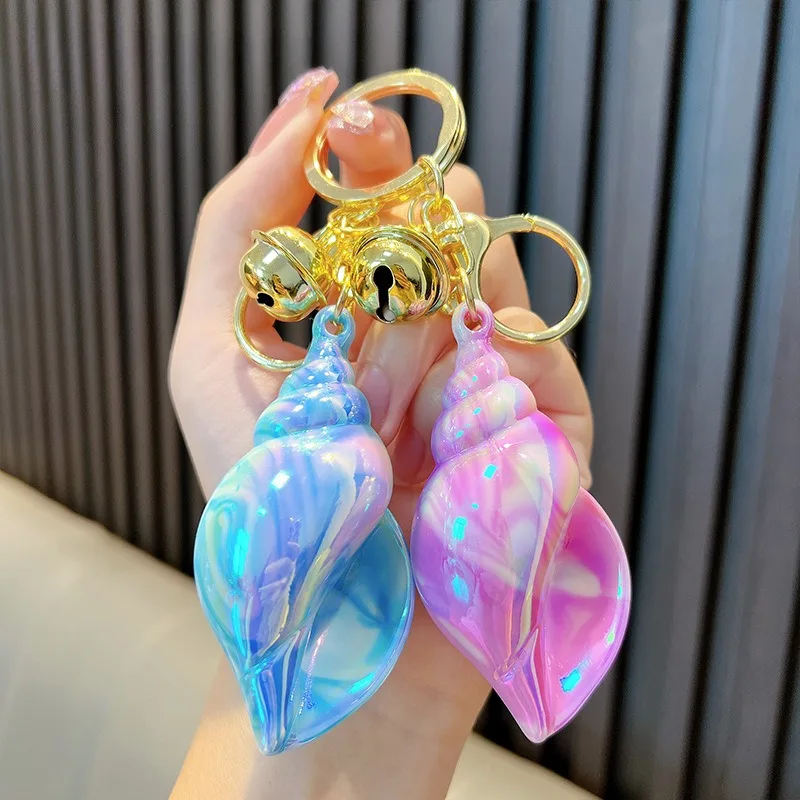 Plating Colorful Conch Keychain for Women Cute Car Keychain for Wallet Backpack Bag Charm Acrylic Keychain with Lobster Clasp