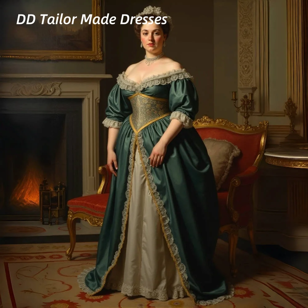 

Hunter Green Victorian Prom Dress Vintage Corset Evening Gown Half Sleeves Customized Masquerade Costume For Women