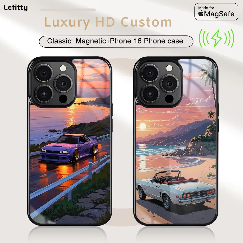 

Comic book style sports car art For iPhone 16 15 14 13 12 11 Pro Max Plus Mini Magnetic Magsafe Wireless Charging Cover