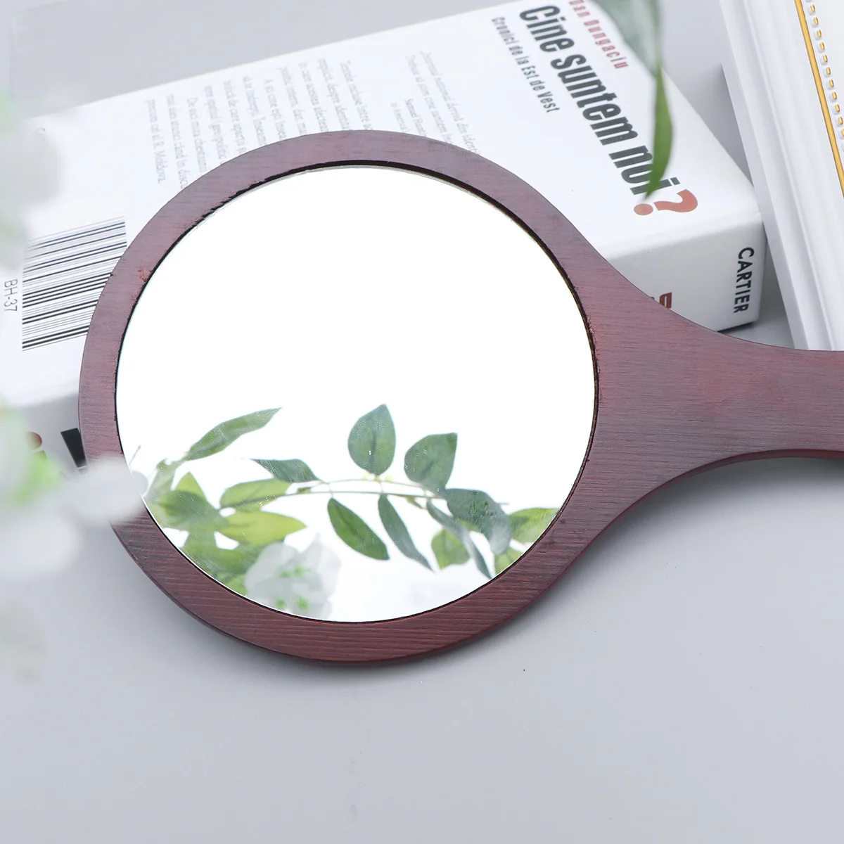 1 قطعة مرآة ماكياج المحمولة إطار خشبي يده مرآة معلقة على الحائط انعكاس واضح كبير للنساء #6