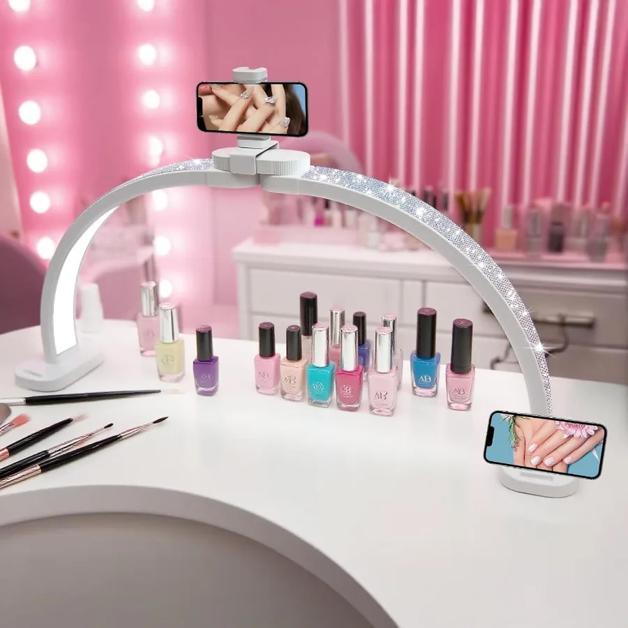 

BZJ Half Moon Light for Nail Desk 30in Lamp for Desk LED Table Light Multiple Color Modes and Brightness for Beauty Eyelash Mak
