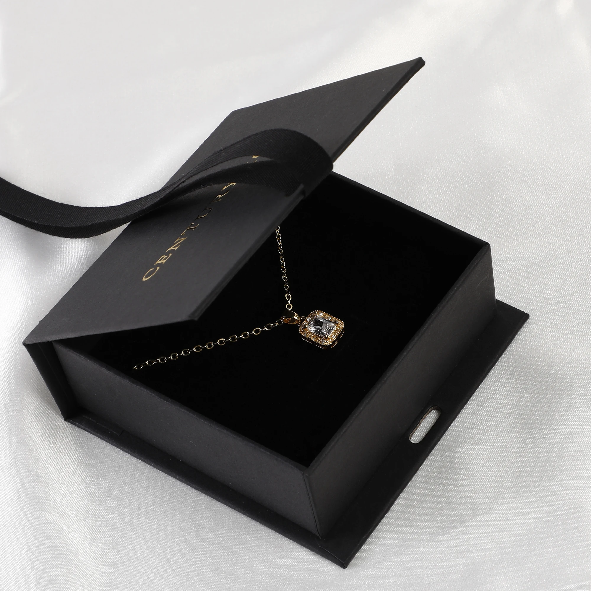 Wholesale Ribbon Flip Box Cardboard Jewelry Box with Foam Inside Necklace Bracelet Ring Ring Ring Ring Earring Box with Logo