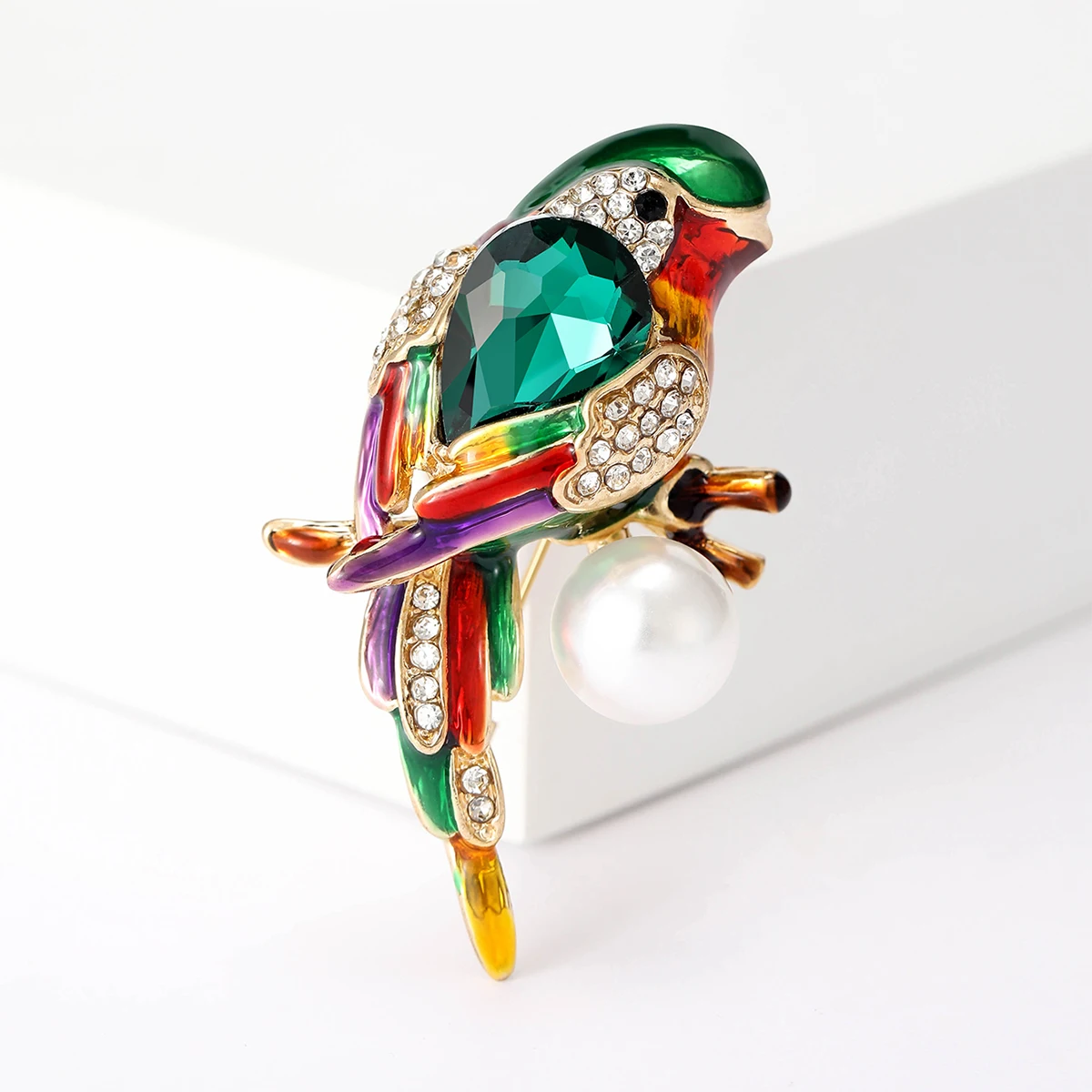 Rhinestone Parrot Brooches for Women Enamel Bird Pins Event Party Backpack Decoration Clothes Accessories