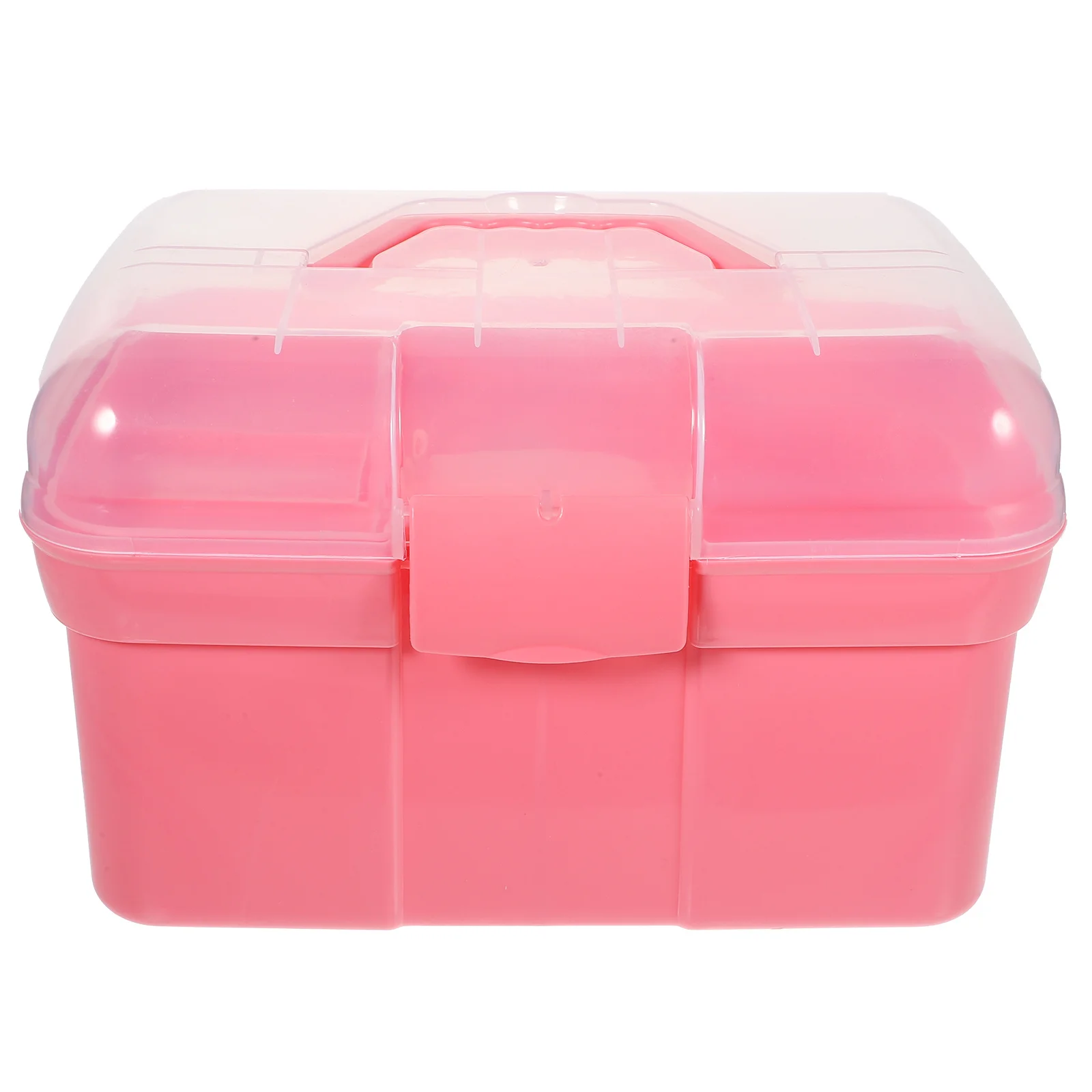 صندوق تخزين الأدوية المحمول بطبقة مزدوجة من البلاستيك باللون الوردي مقاس 31 × 20 × 20 سم - حاوية أدوية منظمة للمساعدة