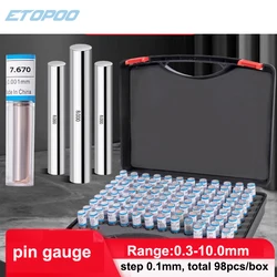 0.30-10.00mm stalowy bolec Gauge 50mm Pin narzędzie pomiarowe krok 0.1mm, 98 sztuk/partia
