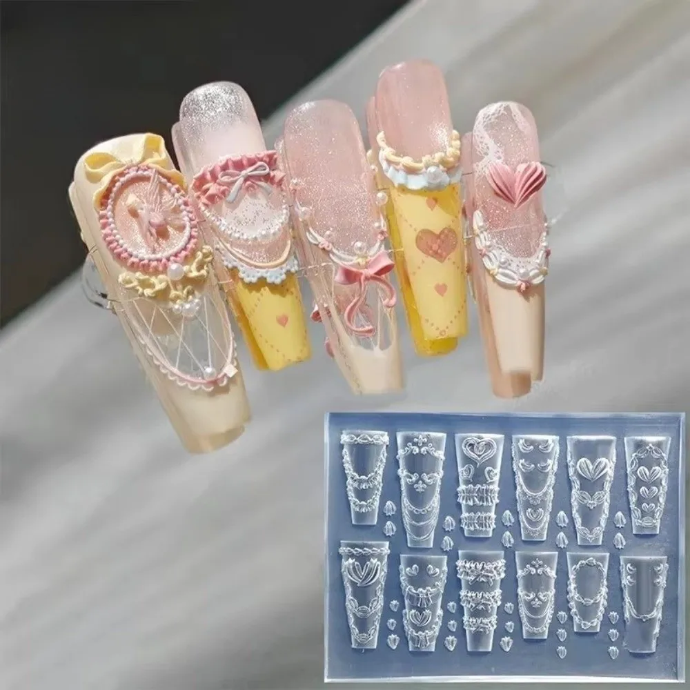 Stereoscopic Design Silicone Nail Mold Nonstick Surface Multiple Shapes Nail Art Stamping Template Bow Ribbon Pattern