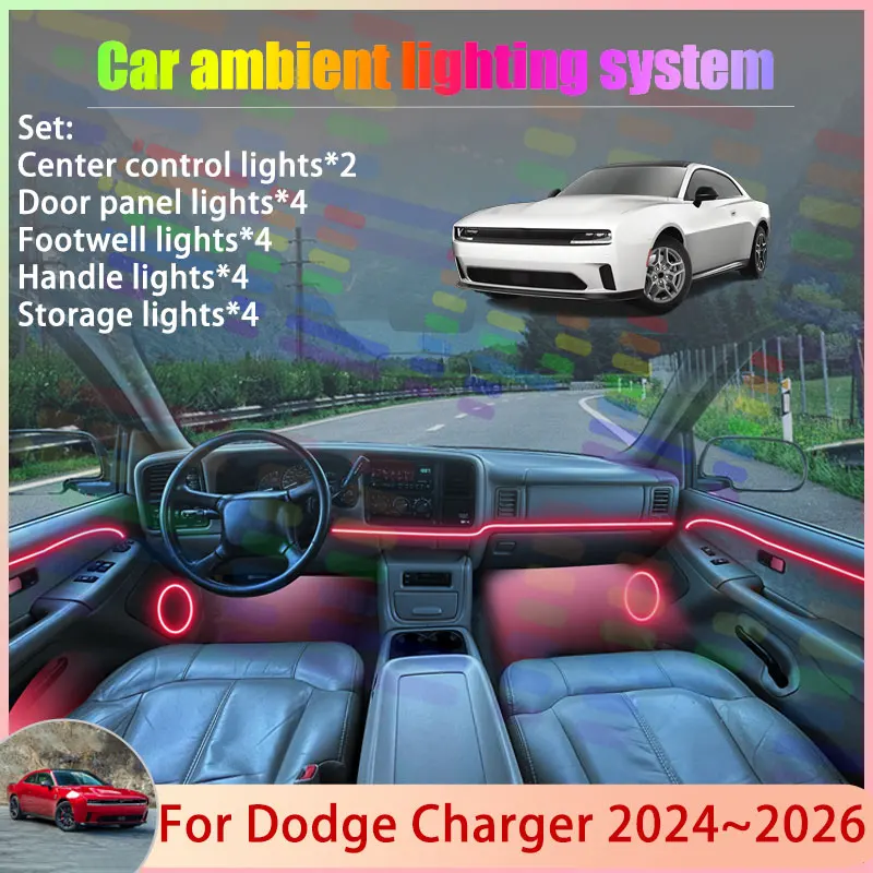 

For Dodge Charger 2024 2025 2026 MK8 8th 8rd 8Gen 2/18 in 1 Car Atmosphere Light Lamp RGB Shade Ensemble Streamer Atmosphere Set