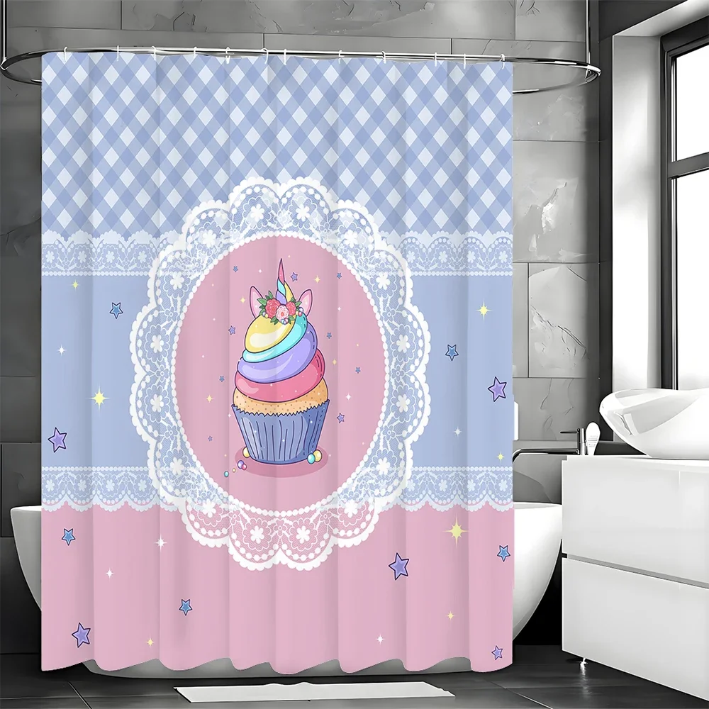 

Пудрово-синяя кружевная занавеска для душа с мороженым, декоративная занавеска для душа в ванной комнате, водонепроницаемая занавеска для душа с крючками