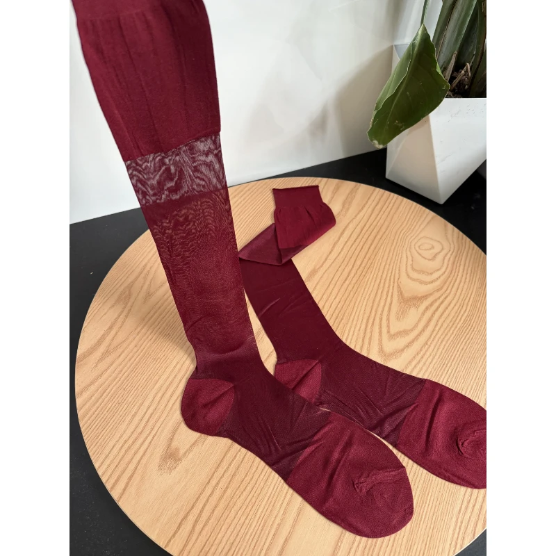 Men Business Dress Long Socks High Quality Elastic Soft Breathable Casual Solid Color Spanish Red Stockings Man Knee High Socks