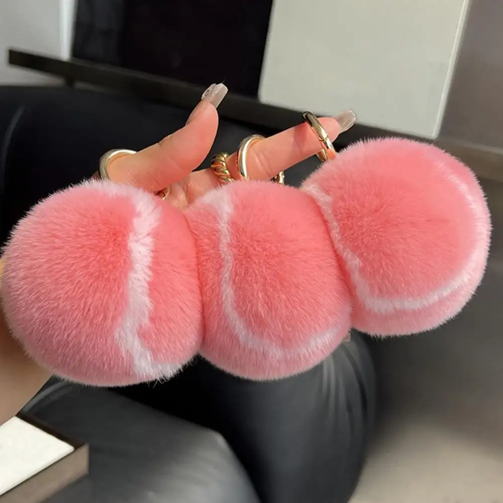 Adorable Backpack Charm Rex Rabbit Fur Tennis Ball Plush Keychain Mini Novelty Sports Fans Gift Set Durable Compact for Backpack