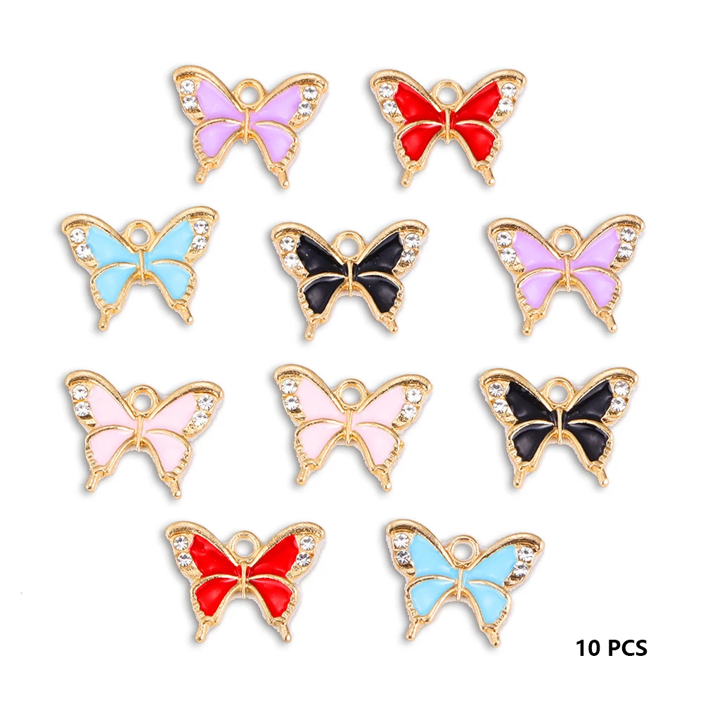다채로운 나비 에나멜 매력 금속 합금 매력 펜던트 팔찌, 다이아몬드 보석 액세서리, 보석 만들기 찾기, 10 개