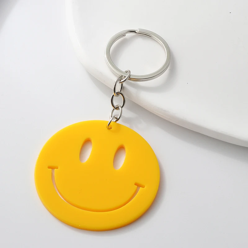 Colorful Acrylic Keychains Smile Face Plastic Key Rings For Women Men Friendship Gift Handbag Decoration Handmade Jewelry