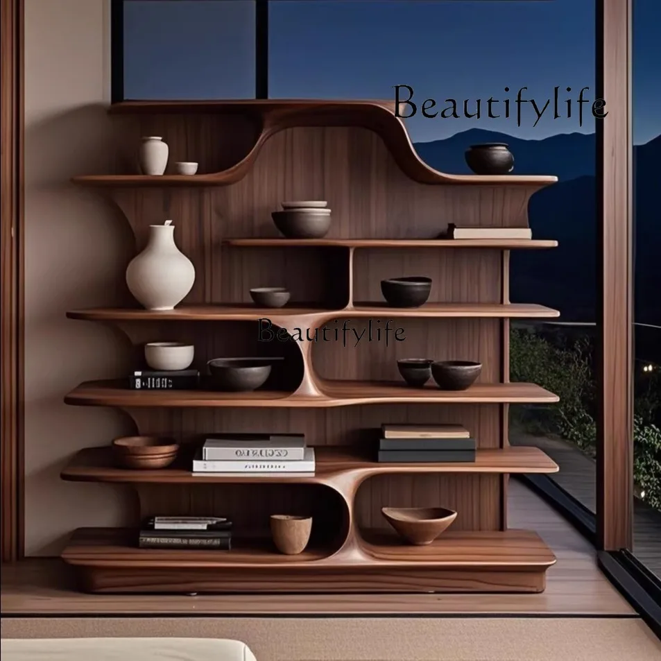 

New Chinese Zen Living Room Tea Room Hotel Black Walnut Ash Wood Bogu Frame Duobao Pavilion Storage