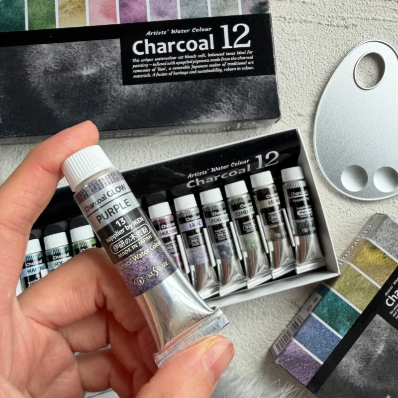 10ml-Tube Japanese Charcoal Powder Watercolor Paint Pearlescent Series Artist Hand-painted Color Sketch Transparent Water Color